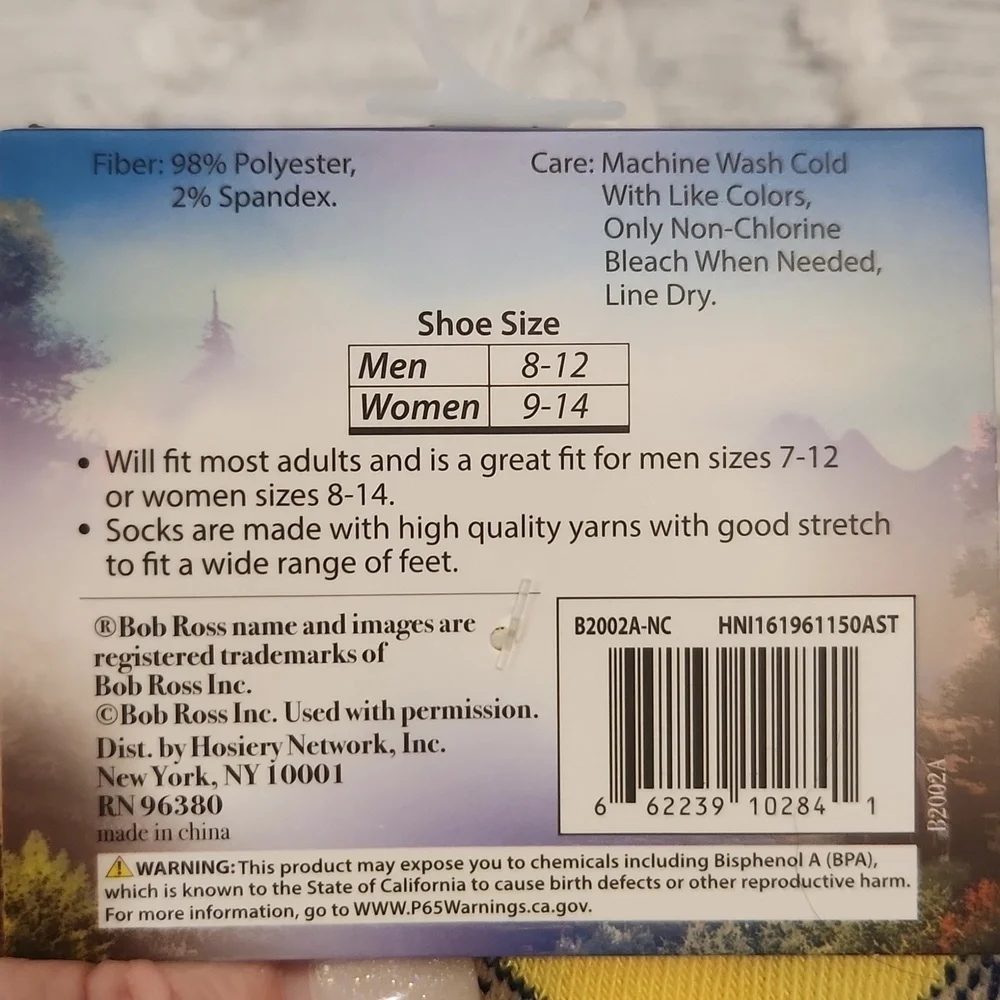 Super fun The joy of painting unisex Bob Ross crew socks, new with tags!